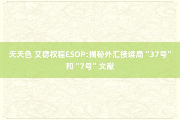 天天色 艾德权程ESOP:揭秘外汇接续局“37号”和“7号”文献